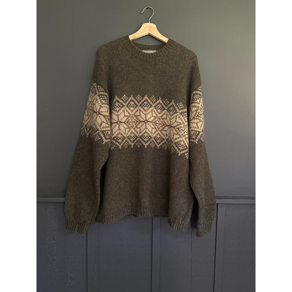 Vintage Fogcutter Lambswool Blend Fair Isle Grandpa Nordic Sweater Green Sz XXL